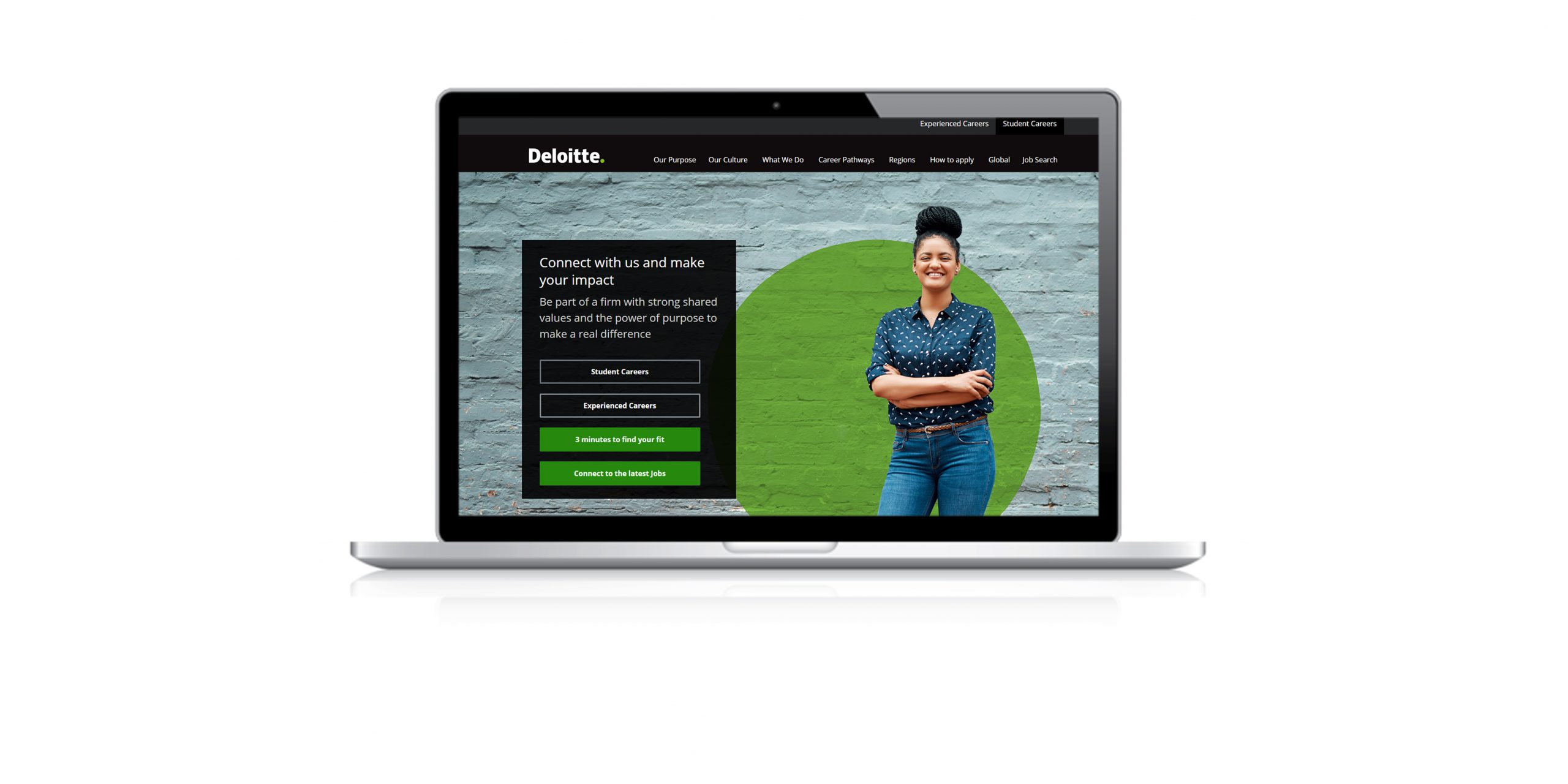 Graduate Recruitment Campaigns: An image of a laptop displaying the Deloitte career website